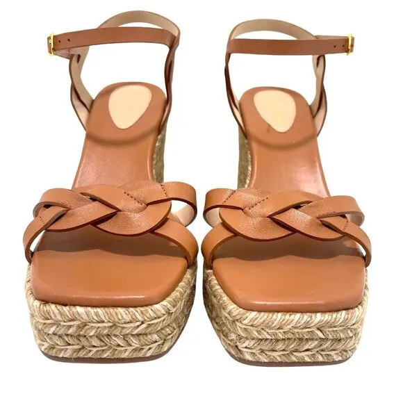 Stuart Weitzman Braida Womens 11B Tan Leather Espadrille Wedge Platform Sandals