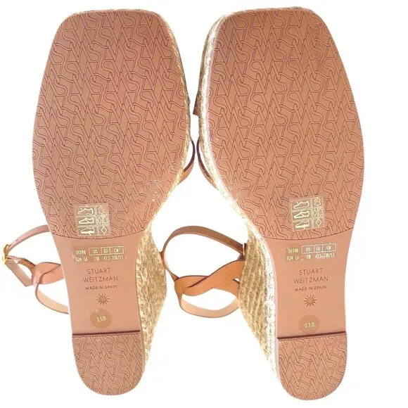 Stuart Weitzman Braida Womens 11B Tan Leather Espadrille Wedge Platform Sandals