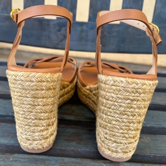 Stuart Weitzman Braida Womens 11B Tan Leather Espadrille Wedge Platform Sandals