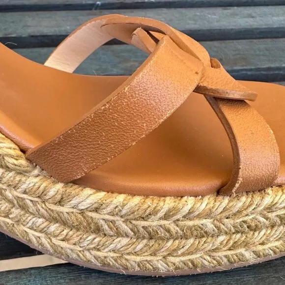 Stuart Weitzman Braida Womens 11B Tan Leather Espadrille Wedge Platform Sandals