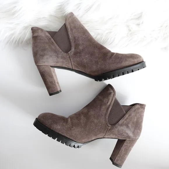 Stuart Weitzman Jackson Grey Suede Lug Sole Platform Heeled Ankle Boots