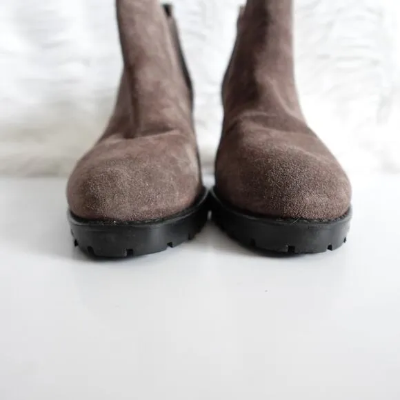 Stuart Weitzman Jackson Grey Suede Lug Sole Platform Heeled Ankle Boots