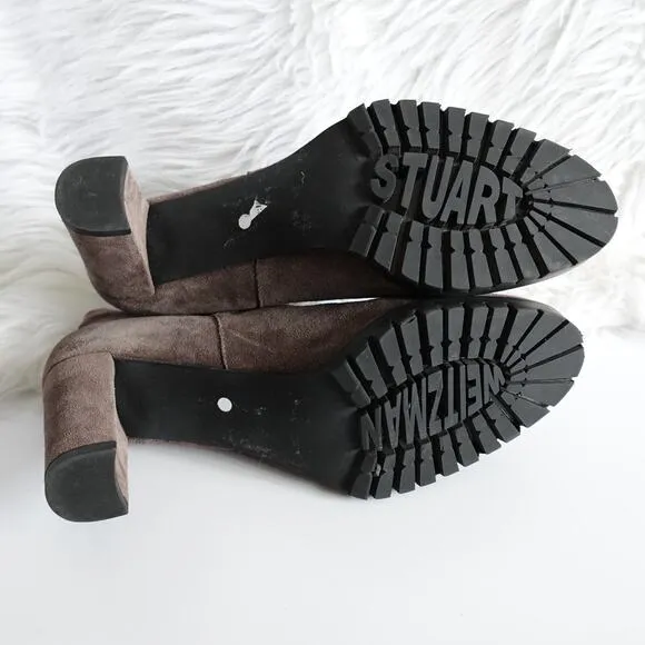 Stuart Weitzman Jackson Grey Suede Lug Sole Platform Heeled Ankle Boots