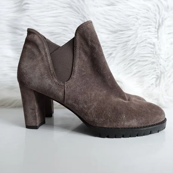 Stuart Weitzman Jackson Grey Suede Lug Sole Platform Heeled Ankle Boots