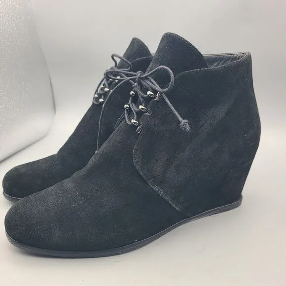 Stuart Weitzman Kalahari Women Ankle Boots Black Suede Wedge Lace Up Sz 10