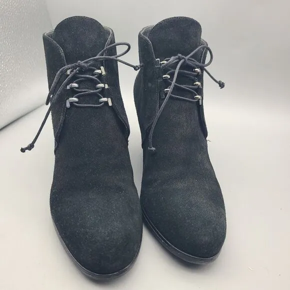 Stuart Weitzman Kalahari Women Ankle Boots Black Suede Wedge Lace Up Sz 10