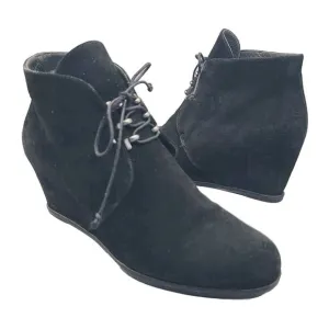 Stuart Weitzman Kalahari Women Ankle Boots Black Suede Wedge Lace Up Sz 10