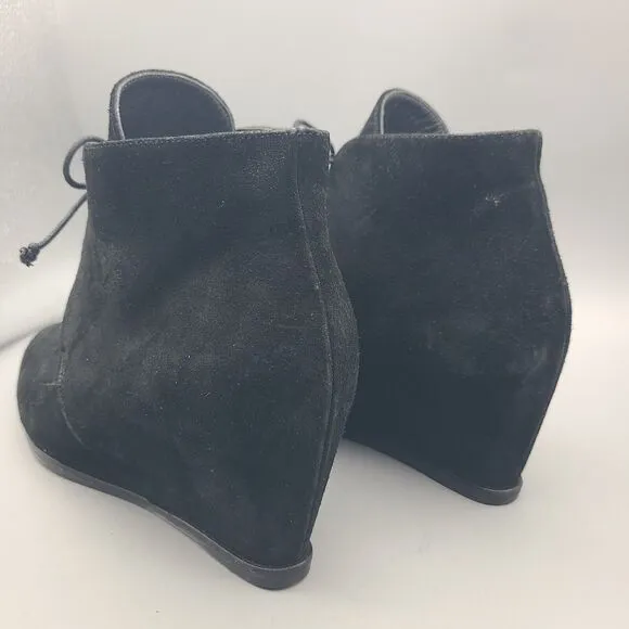 Stuart Weitzman Kalahari Women Ankle Boots Black Suede Wedge Lace Up Sz 10