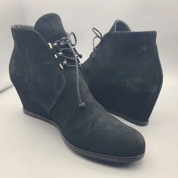 Stuart Weitzman Kalahari Women Ankle Boots Black Suede Wedge Lace Up Sz 10