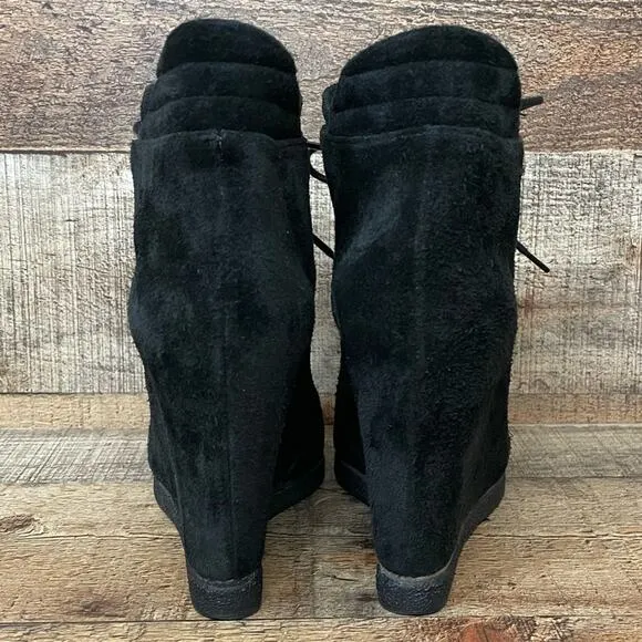 𝅺Stuart Weitzman Kidstuff Suede Lace-Up Wedge Bootie Ankle Boots Black Size 6