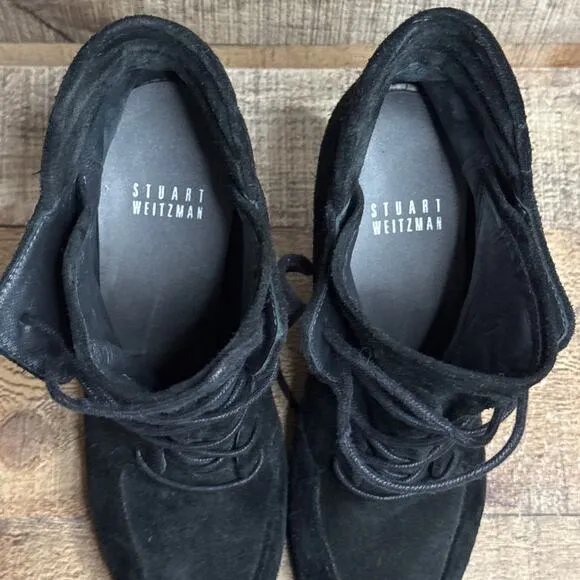 𝅺Stuart Weitzman Kidstuff Suede Lace-Up Wedge Bootie Ankle Boots Black Size 6