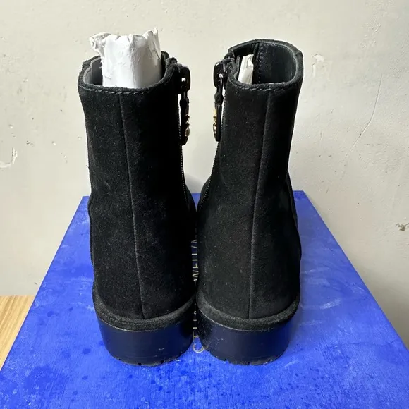 Stuart Weitzman Maelie Black Suede Lug Sole Ankle Boots