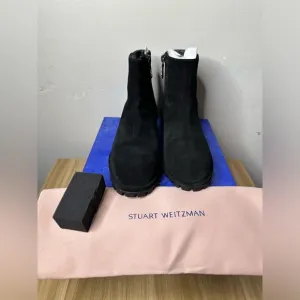 Stuart Weitzman Maelie Black Suede Lug Sole Ankle Boots