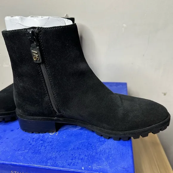 Stuart Weitzman Maelie Black Suede Lug Sole Ankle Boots