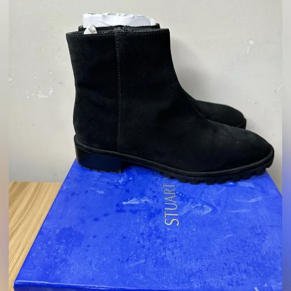 Stuart Weitzman Maelie Black Suede Lug Sole Ankle Boots