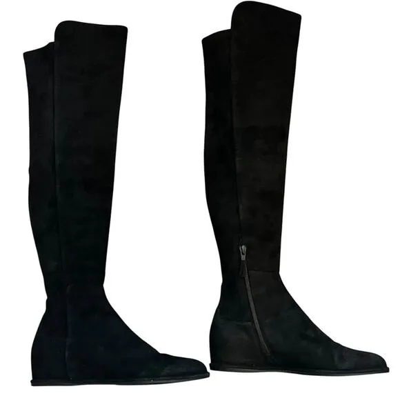 Stuart Weitzman Mainline Black Suede Hidden Wedge Knee-High Boots Size 7.5