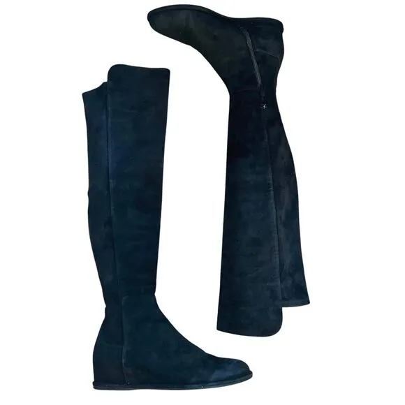 Stuart Weitzman Mainline Black Suede Hidden Wedge Knee-High Boots Size 7.5