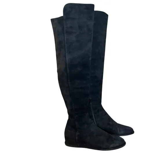 Stuart Weitzman Mainline Black Suede Hidden Wedge Knee-High Boots Size 7.5