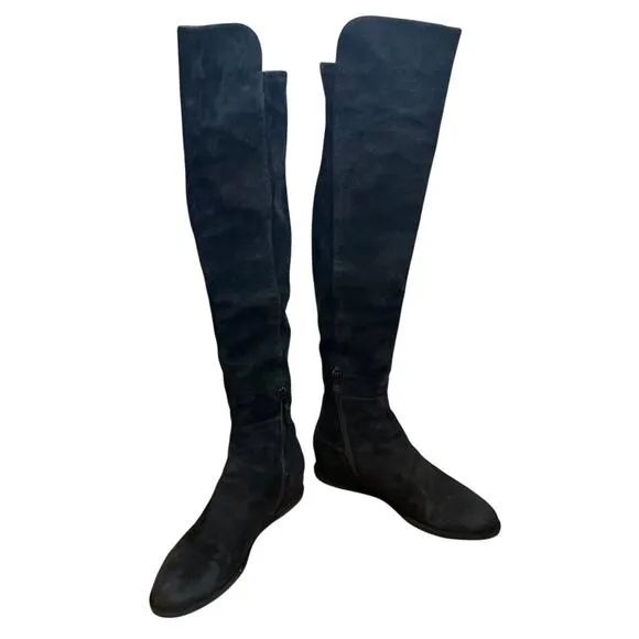 Stuart Weitzman Mainline Black Suede Hidden Wedge Knee-High Boots Size 7.5