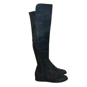 Stuart Weitzman Mainline Black Suede Hidden Wedge Knee-High Boots Size 7.5