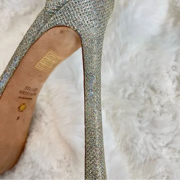 STUART WEITZMAN Nudistcurve Hollywood Shimmery Platform Heels Size 8  Wedding