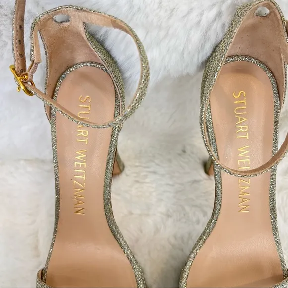 STUART WEITZMAN Nudistcurve Hollywood Shimmery Platform Heels Size 8  Wedding