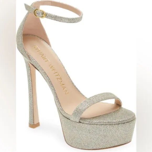 STUART WEITZMAN Nudistcurve Hollywood Shimmery Platform Heels Size 8  Wedding