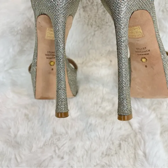 STUART WEITZMAN Nudistcurve Hollywood Shimmery Platform Heels Size 8  Wedding