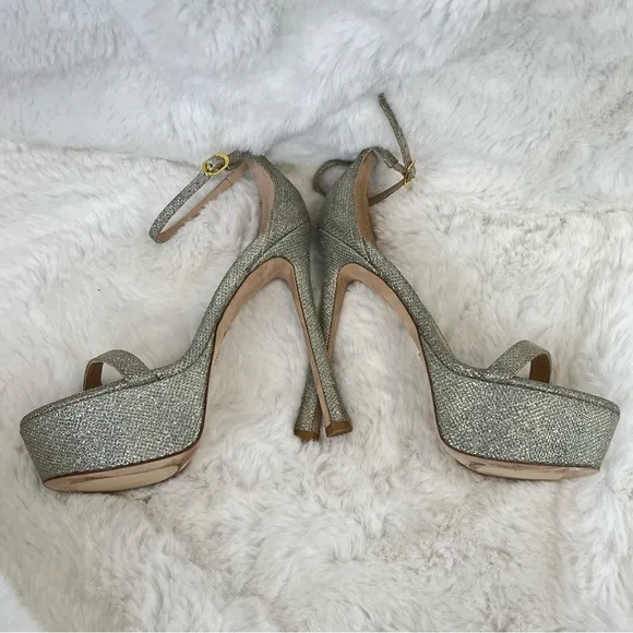 STUART WEITZMAN Nudistcurve Hollywood Shimmery Platform Heels Size 8  Wedding
