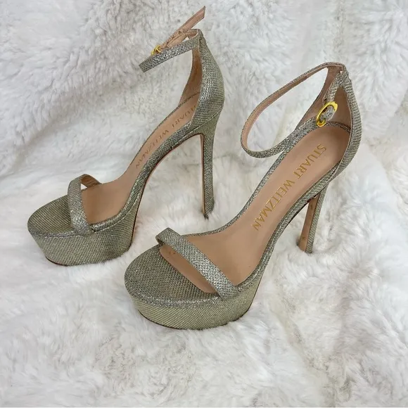 STUART WEITZMAN Nudistcurve Hollywood Shimmery Platform Heels Size 8  Wedding