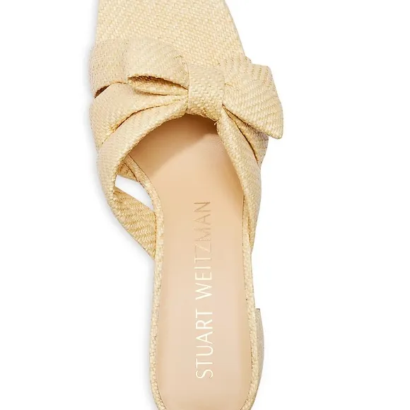 Stuart Weitzman NWB Loveknot 50 Block Slide Sandals Size 7.5 US in Wheat Raffia