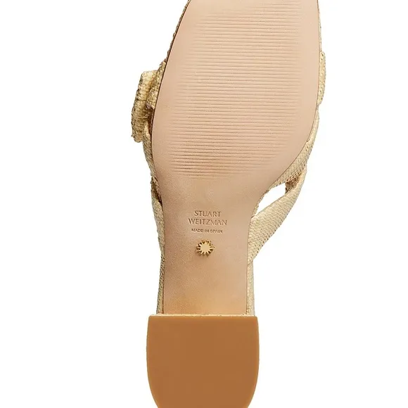 Stuart Weitzman NWB Loveknot 50 Block Slide Sandals Size 7.5 US in Wheat Raffia