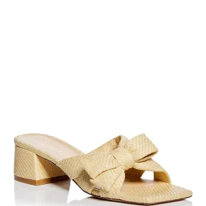 Stuart Weitzman NWB Loveknot 50 Block Slide Sandals Size 7.5 US in Wheat Raffia