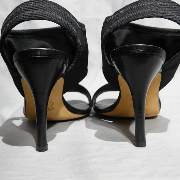 STUART WEITZMAN Scuba Black Heeled Sandals with Woven Ankle Cuff, size 7