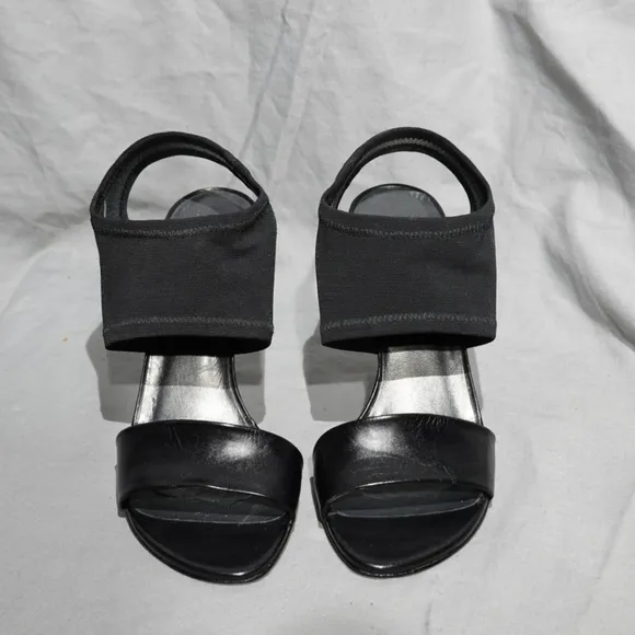 STUART WEITZMAN Scuba Black Heeled Sandals with Woven Ankle Cuff, size 7