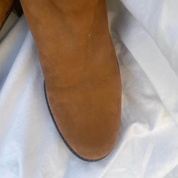 Stuart Weitzman Suede Pull-On Over the Knee Block Hell Boots British Tan SZ 10