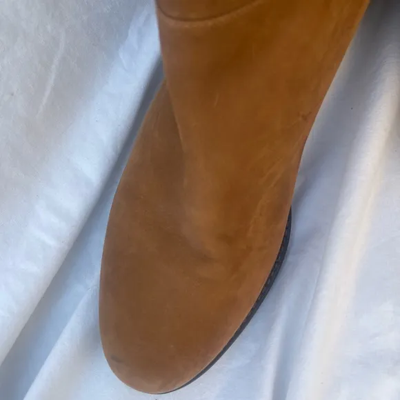 Stuart Weitzman Suede Pull-On Over the Knee Block Hell Boots British Tan SZ 10