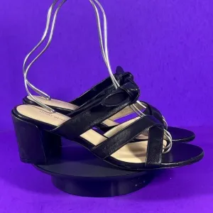 Stuart Weitzman Women's Black Leather Bow Slip On Sandal Shoe Size 8-NEW