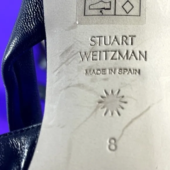 Stuart Weitzman Women's Black Leather Bow Slip On Sandal Shoe Size 8-NEW