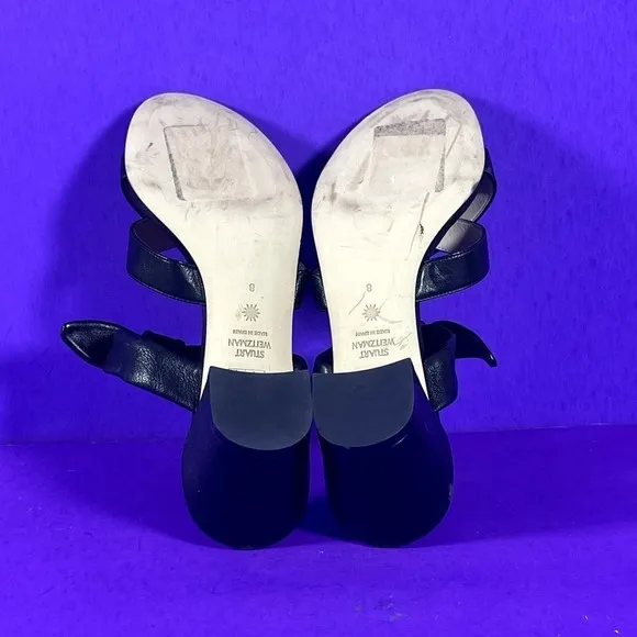 Stuart Weitzman Women's Black Leather Bow Slip On Sandal Shoe Size 8-NEW