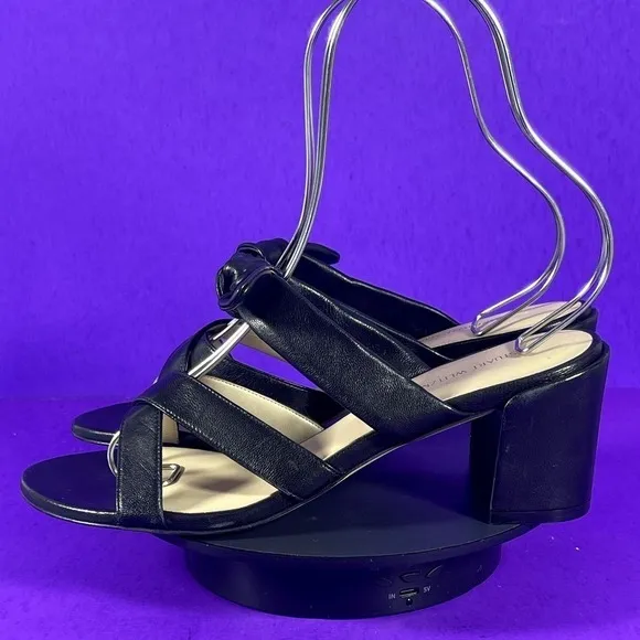 Stuart Weitzman Women's Black Leather Bow Slip On Sandal Shoe Size 8-NEW