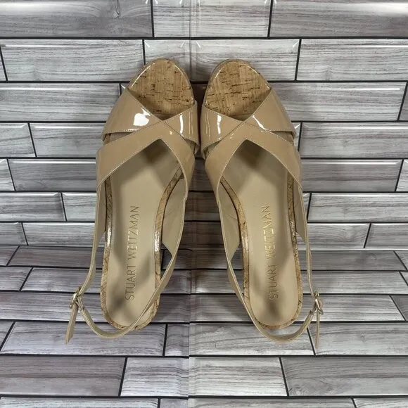 Stuart Weitzman Women's Carmen Peep Toe Platform Wedge Sandal Shoe Size 10.5