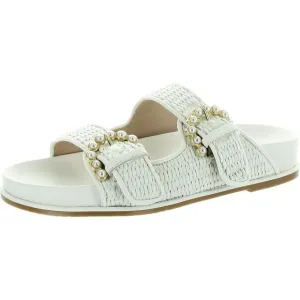 Stuart Weitzman Womens Piper White Buckle Woven Slide Sandals New