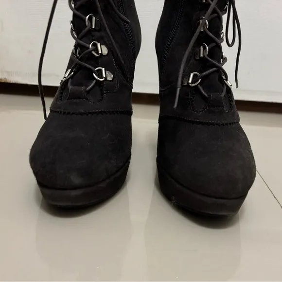 Stuart Weitzman Womens Suede Platform High Heel Lace Up Ankle Boots Gray Sz 7 M