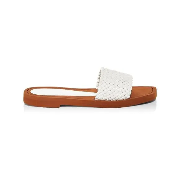 STUART WEITZMAN Womens White Woven Wova Slip On Leather Slide Sandals 9.5 B
