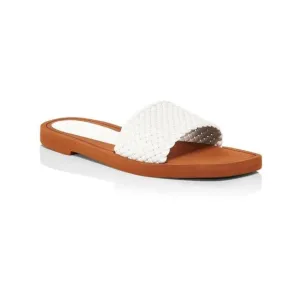 STUART WEITZMAN Womens White Woven Wova Slip On Leather Slide Sandals 9.5 B