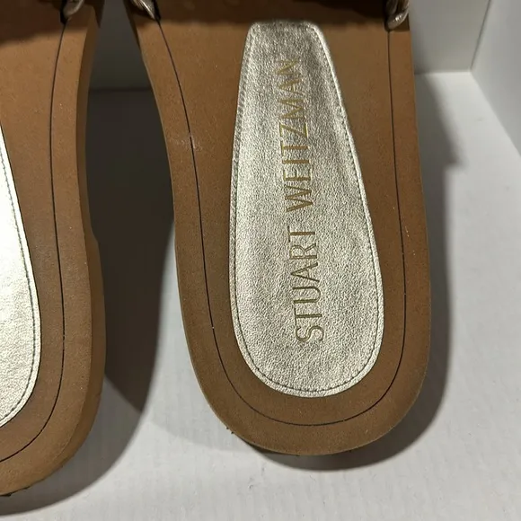 🔥🔥🔥Stuart Weitzman Wova Woven Metallic Flat Slide Sandals