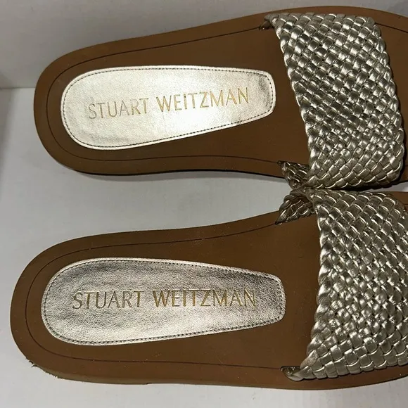 🔥🔥🔥Stuart Weitzman Wova Woven Metallic Flat Slide Sandals