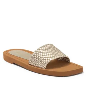 🔥🔥🔥Stuart Weitzman Wova Woven Metallic Flat Slide Sandals