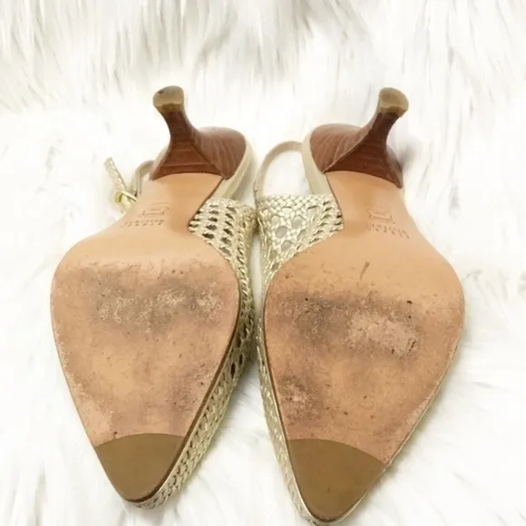 Stuart Weitzman Woven Slingback Kitty Heel Shoes